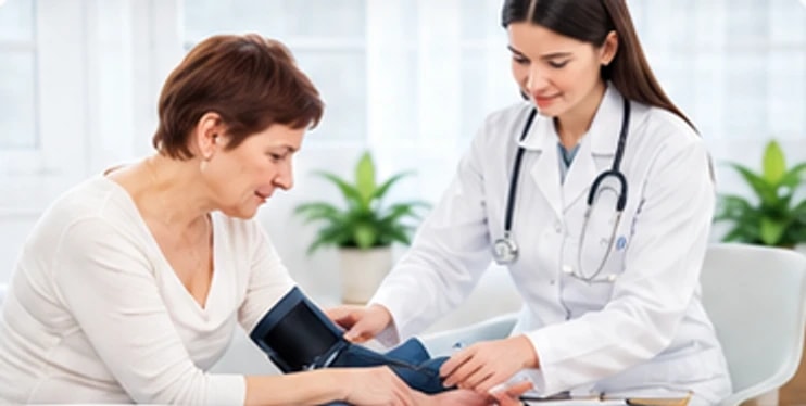 A physician taking a patient's blood pressure