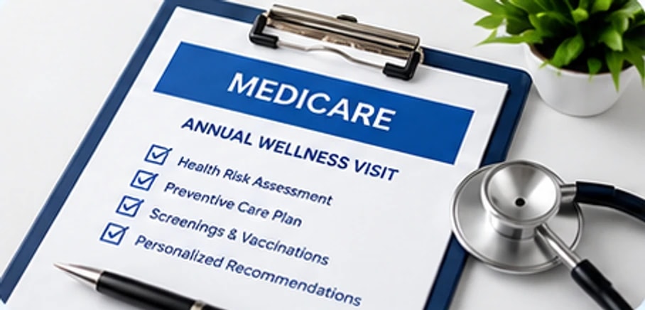 A Medicare Annual Wellness Visit checklist on a clipboard